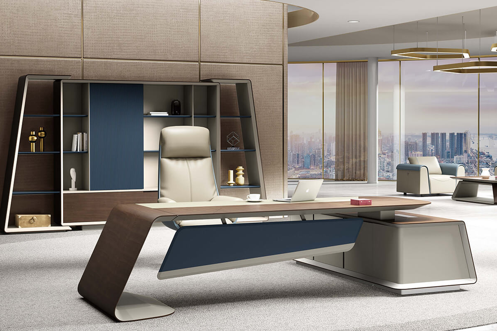 [BFT-EMUC-01D24-1-L] Majestico executive desk with side credenza (2400, Left)