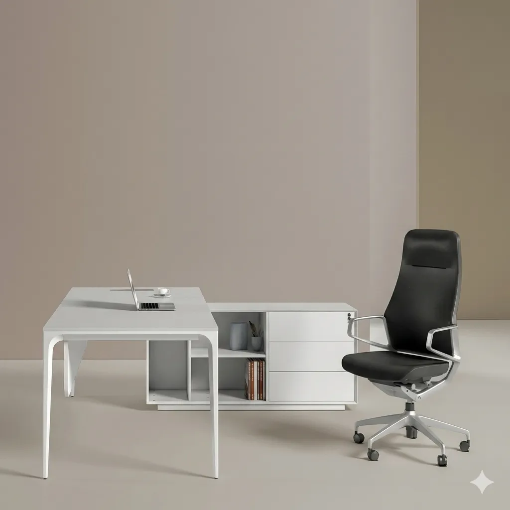 Nora L-shape desk with side cabinet