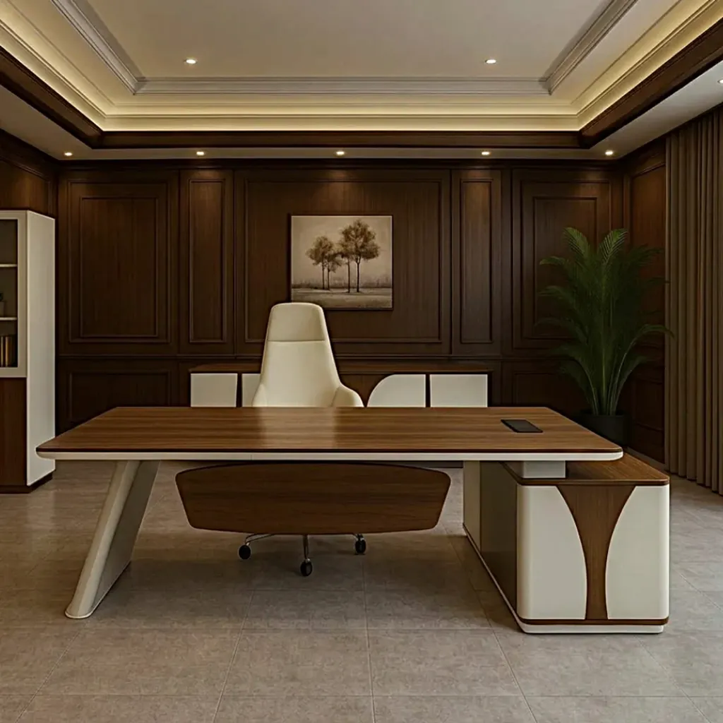 Meridian executive desk with side credenza