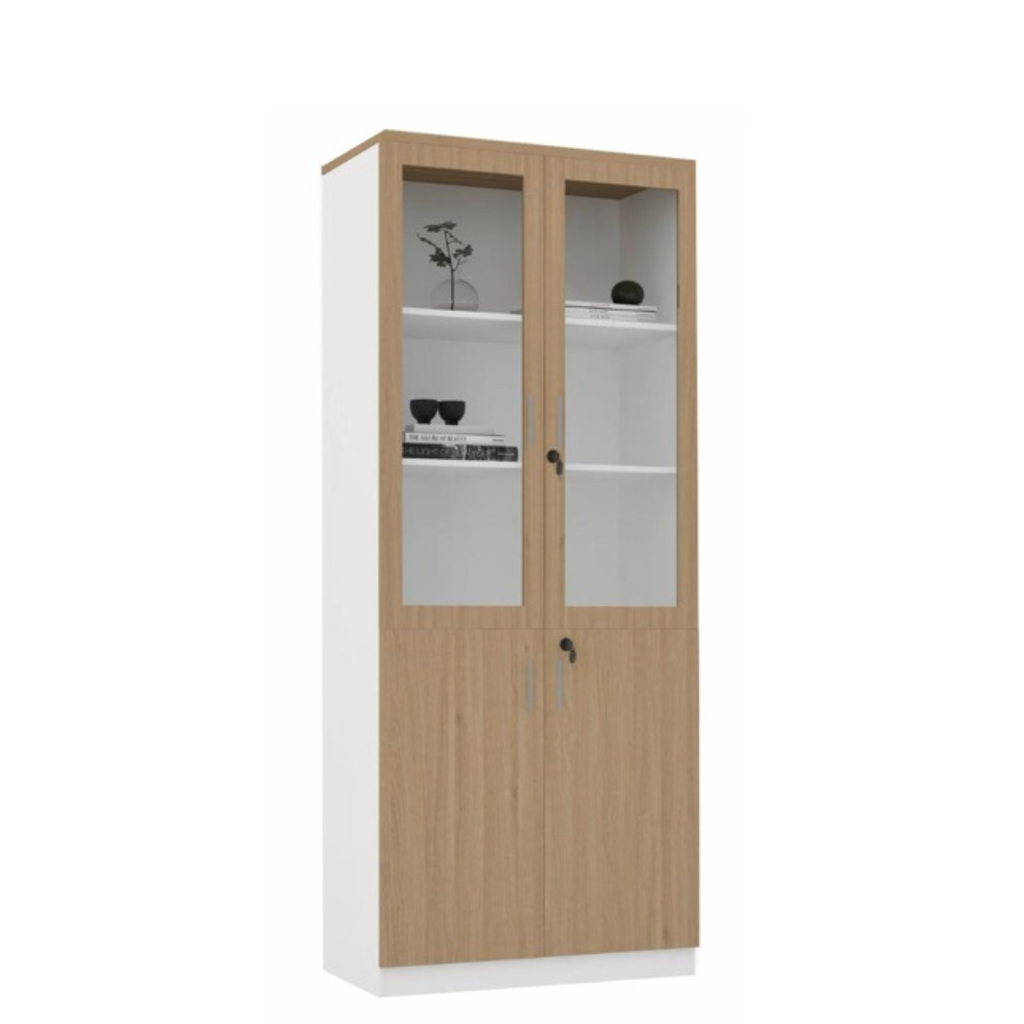 [D305-BR-OAK] Leader high cabinet (Glass door) (Oak)