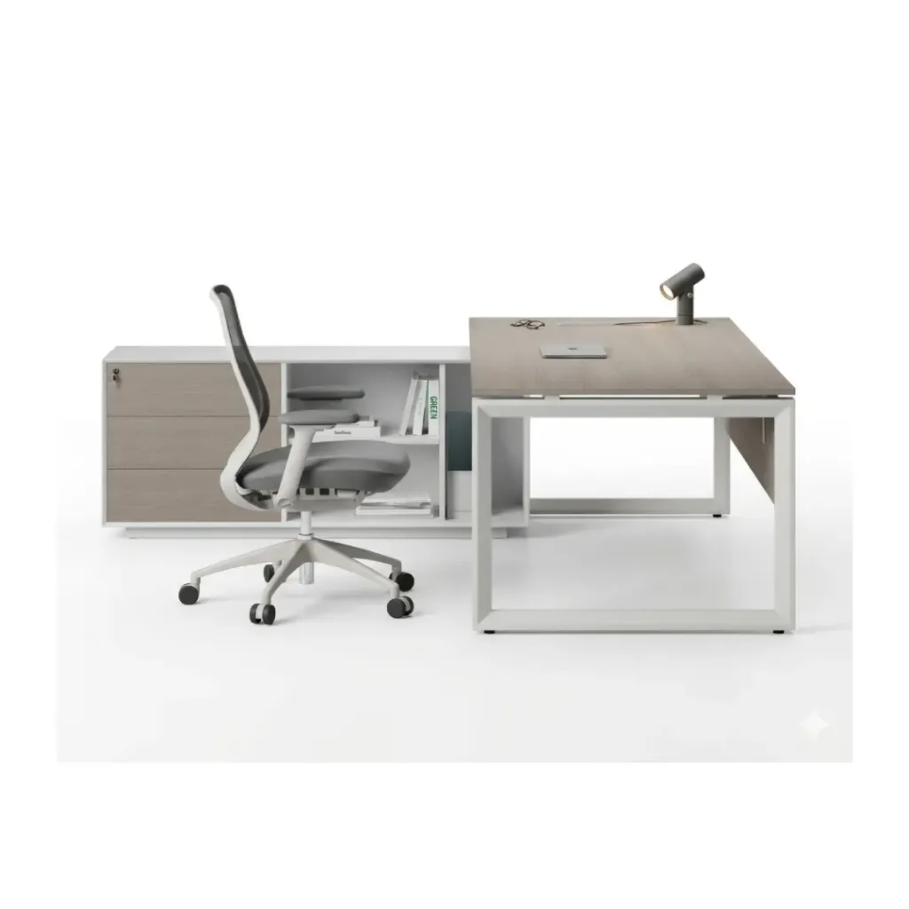 [OPO-LDCS-1614B-WL-OA] Opera executive desk with side cabinet (White, 1600)