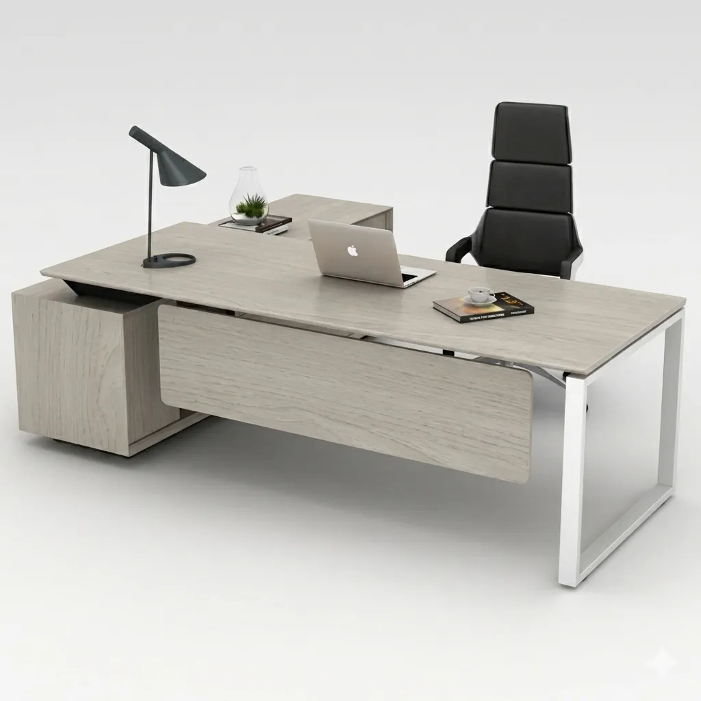 Opera L-shape desk with side credenza