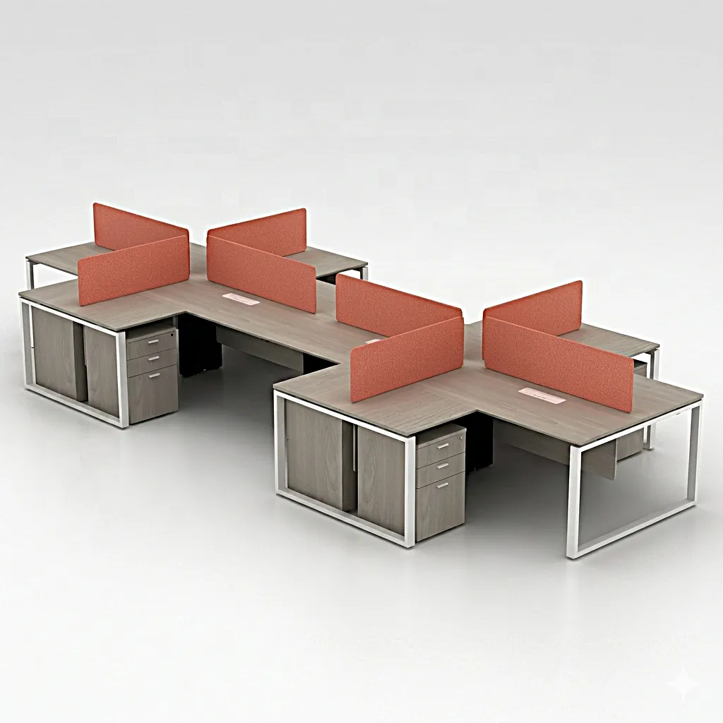 [OPO-WS8R-1414-WL-OA-F2] Opera L shape workstation (Cluster of 8)(1400) (White)